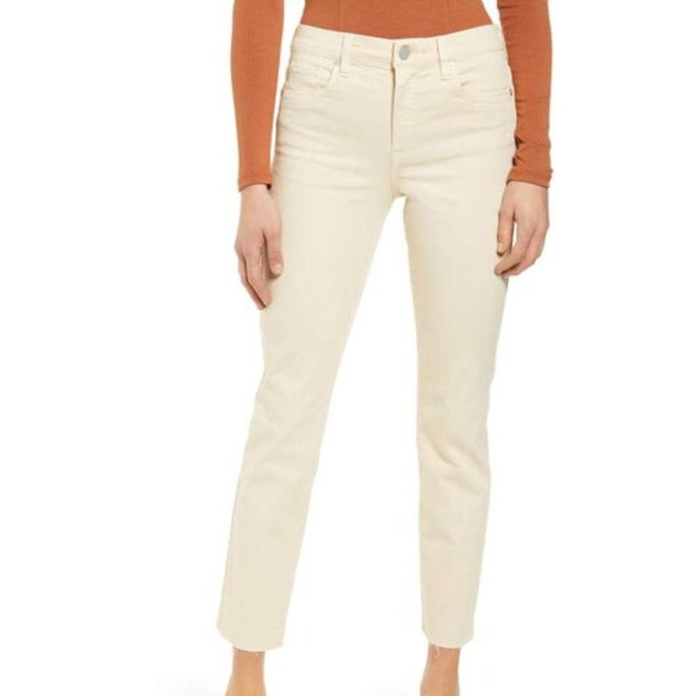 Blank NYC Cream The Madison High Rise Raw Hem Crop Jeans Size 29